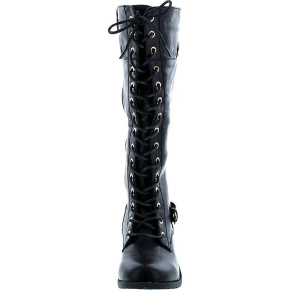 Mango 27 Womens Knee High Buckle Riding Lace Up adjustable Black Long Boots - Picture 8 of 8